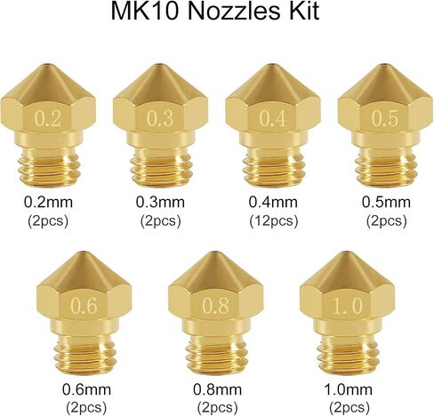 24pcs MK10 Nozzles M7 0.2 mm 0.3 mm 0.4 mm 0.5mm 0.6 mm 0.8 mm 1.0 mm 3D Printer Brass Extruder Head Hotend Nozzles for D4/I3/Dremel Makerbot 2 1.75mm Filament 3D Printer in Saudi Arabia