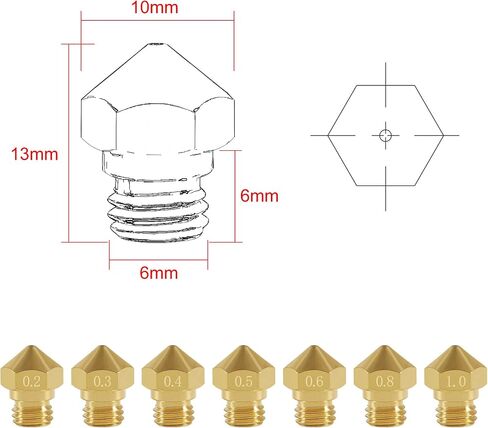 24pcs MK10 Nozzles M7 0.2 mm 0.3 mm 0.4 mm 0.5mm 0.6 mm 0.8 mm 1.0 mm 3D Printer Brass Extruder Head Hotend Nozzles for D4/I3/Dremel Makerbot 2 1.75mm Filament 3D Printer in Saudi Arabia