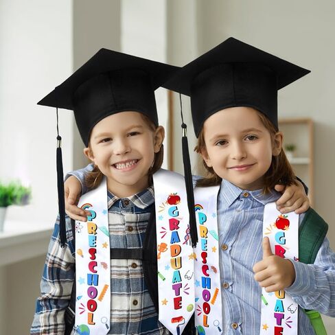 JaGely 24 Pcs Preschool Graduation Caps with Stickers and Printed Graduation Stole Class of 2024 DIY Adjustable Elastic Unisex Graduation Hat with Tassel for Kids Boys Girls Graduation Grad Gift in Saudi Arabia