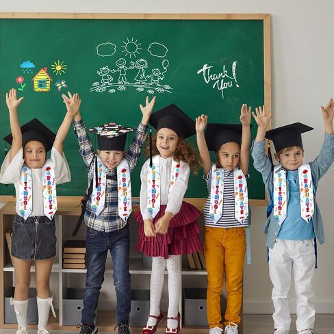 JaGely 24 Pcs Preschool Graduation Caps with Stickers and Printed Graduation Stole Class of 2024 DIY Adjustable Elastic Unisex Graduation Hat with Tassel for Kids Boys Girls Graduation Grad Gift in Saudi Arabia