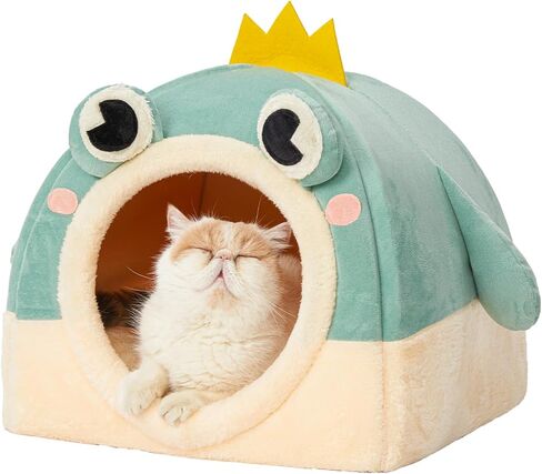 Jiupety Cat House for Cats and Puppy, Cat Beds for Indoor, Cute Cat Cave Bed with Removable Cushion, 2-in-1 Cat Bed Cat Hideaway, Medium, Green. in Saudi Arabia