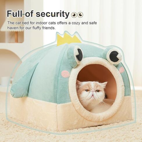 Jiupety Cat House for Cats and Puppy, Cat Beds for Indoor, Cute Cat Cave Bed with Removable Cushion, 2-in-1 Cat Bed Cat Hideaway, Medium, Green. in Saudi Arabia