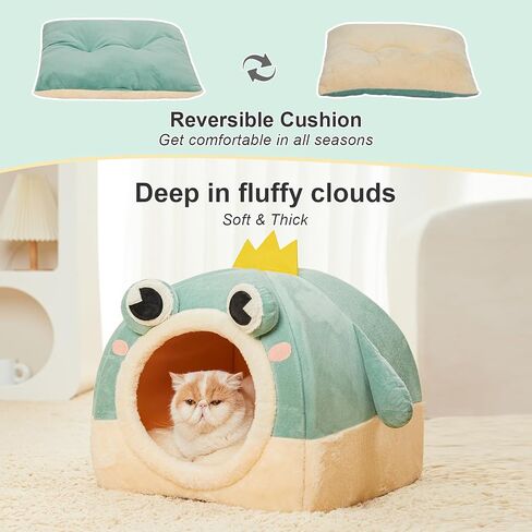 Jiupety Cat House for Cats and Puppy, Cat Beds for Indoor, Cute Cat Cave Bed with Removable Cushion, 2-in-1 Cat Bed Cat Hideaway, Medium, Green. in Saudi Arabia