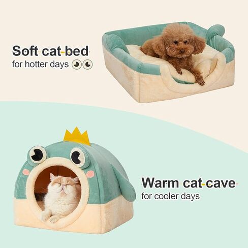 Jiupety Cat House for Cats and Puppy, Cat Beds for Indoor, Cute Cat Cave Bed with Removable Cushion, 2-in-1 Cat Bed Cat Hideaway, Medium, Green. in Saudi Arabia