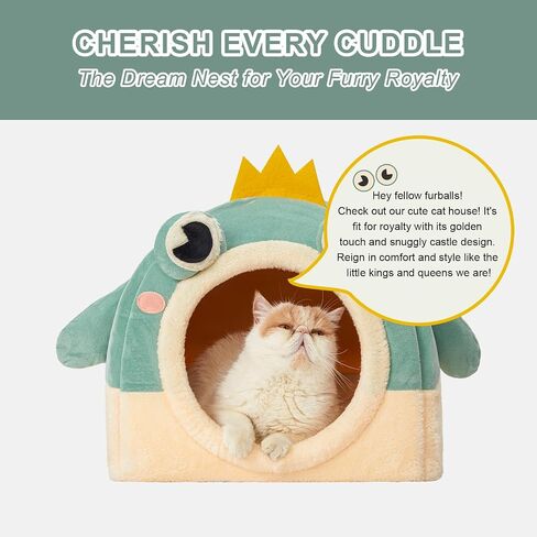 Jiupety Cat House for Cats and Puppy, Cat Beds for Indoor, Cute Cat Cave Bed with Removable Cushion, 2-in-1 Cat Bed Cat Hideaway, Medium, Green. in Saudi Arabia