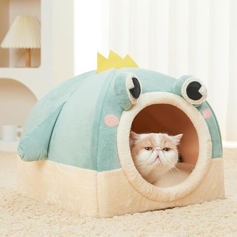 Jiupety Cat House for Cats and Puppy, Cat Beds for Indoor, Cute Cat Cave Bed with Removable Cushion, 2-in-1 Cat Bed Cat Hideaway, Medium, Green. in Saudi Arabia
