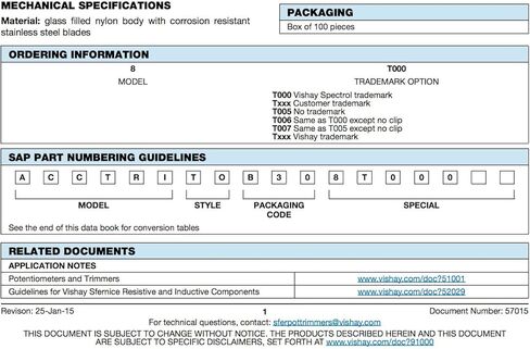 VISHAY SPECTROL 008T000 (عبوة من 4) أداة تعديل أداة التشذيب مع مشبك لأدوات التشذيب VISHAY in Kuwait