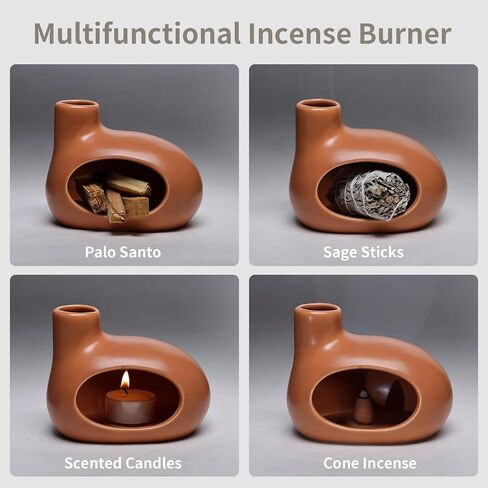 Log Cabin Ceramic Incense Burner for Palo Santo Sticks Sage Sticks, Sage Smudge Incense Burner Perfect for Meditation and Yoga Room DéCor - 4in1 Incense Holder Ash Catcher in Saudi Arabia