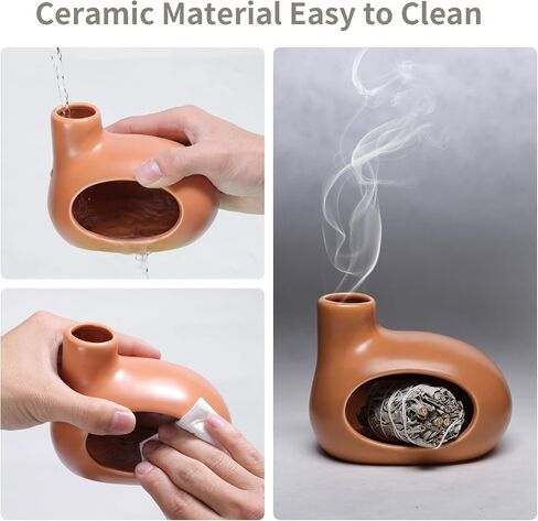 Log Cabin Ceramic Incense Burner for Palo Santo Sticks Sage Sticks, Sage Smudge Incense Burner Perfect for Meditation and Yoga Room DéCor - 4in1 Incense Holder Ash Catcher in Saudi Arabia