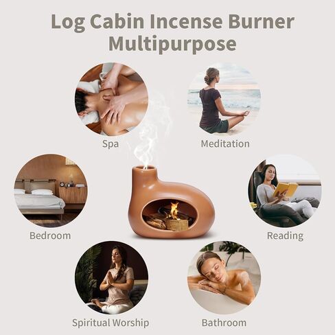 Log Cabin Ceramic Incense Burner for Palo Santo Sticks Sage Sticks, Sage Smudge Incense Burner Perfect for Meditation and Yoga Room DéCor - 4in1 Incense Holder Ash Catcher in Saudi Arabia