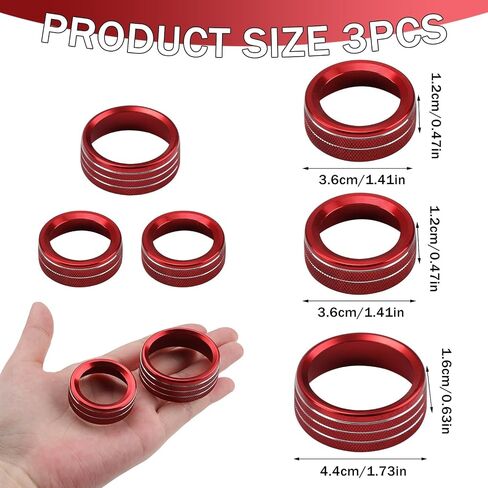 3Pcs Climate Control Knob Covers Compatible with Challenger Dodge(2015-2020), Durable Non-Deformable Red Aluminum Alloy Car Accessories, Gorgeous Bright Colors Auto Volume Tune Switch CD Button Trim in Saudi Arabia