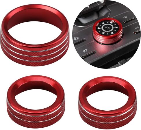 3Pcs Climate Control Knob Covers Compatible with Challenger Dodge(2015-2020), Durable Non-Deformable Red Aluminum Alloy Car Accessories, Gorgeous Bright Colors Auto Volume Tune Switch CD Button Trim in Saudi Arabia