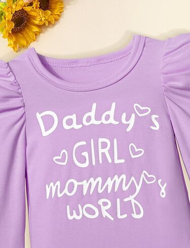 ملابس KANGKANG للأطفال البنات بأكمام منتفخة وطباعة حروف رومبير + سراويل مضيئة على شكل زهور البقرة ملابس على شكل جرس ملابس للأطفال حديثي الولادة in Kuwait