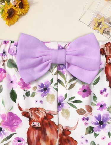 ملابس KANGKANG للأطفال البنات بأكمام منتفخة وطباعة حروف رومبير + سراويل مضيئة على شكل زهور البقرة ملابس على شكل جرس ملابس للأطفال حديثي الولادة in Kuwait