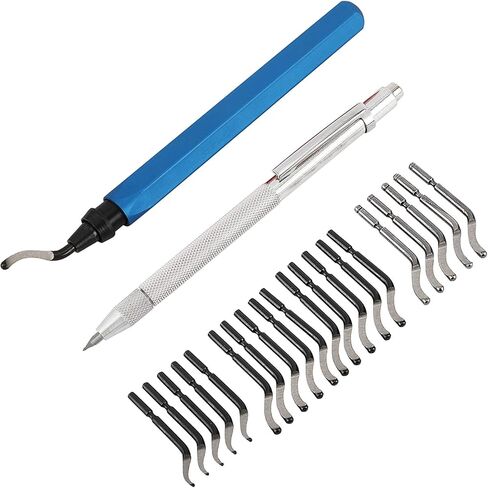 مجموعة أدوات إزالة الأزيز - 20 قطعة شفرات HSS مع مقبض دوار وقلم قطع بلاط مدبب لإزالة نتوءات المعدن والفولاذ والألومنيوم والبلاستيك والخشب والألواح الليفية in Kuwait