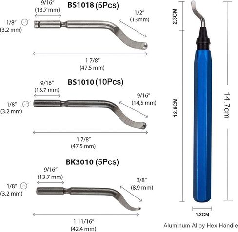 مجموعة أدوات إزالة الأزيز - 20 قطعة شفرات HSS مع مقبض دوار وقلم قطع بلاط مدبب لإزالة نتوءات المعدن والفولاذ والألومنيوم والبلاستيك والخشب والألواح الليفية in Kuwait