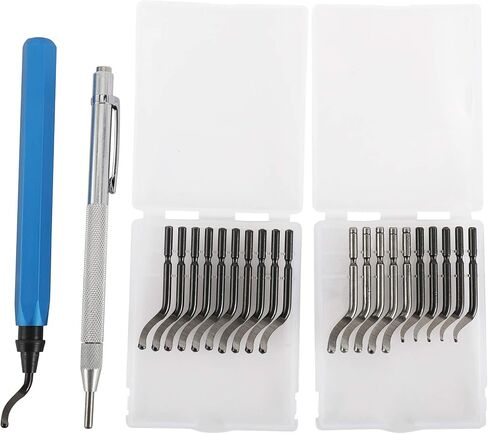 مجموعة أدوات إزالة الأزيز - 20 قطعة شفرات HSS مع مقبض دوار وقلم قطع بلاط مدبب لإزالة نتوءات المعدن والفولاذ والألومنيوم والبلاستيك والخشب والألواح الليفية in Kuwait
