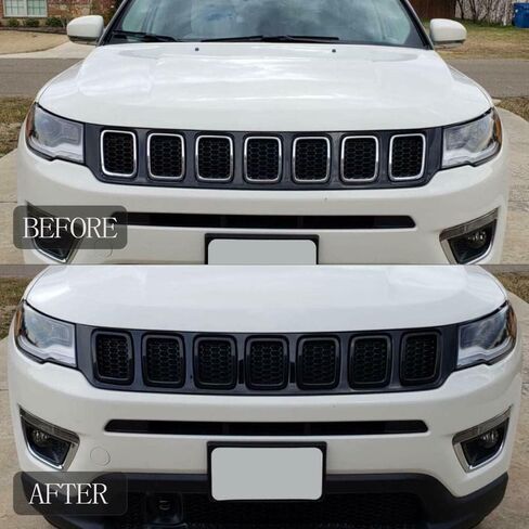 Mactoom Grille Inserts غطاء الشواية متوافق مع Jeep Compass 2017-2021 غطاء الشواية الأمامية حلقات إطار الزخارف طقم 7 قطع (أسود لامع) in Kuwait