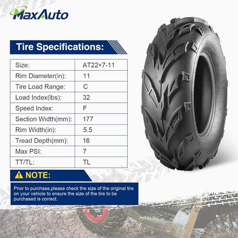 MaxAuto 22x7-11 Sport ATV Tires 22x7x11 Quad Tires Compatible with Honda Recon 250 Suzuki Ozark 250,6 PR Tubeless All Terrain UTV Tires, 2 Pack in Kuwait
