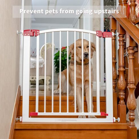 بوابة كلب طويلة للغاية للسلالم والمدخل، بوابة معدنية طويلة آمنة للحيوانات الأليفة بطول 28 بوصة - 47 بوصة مع باب، بدون حفر ضغط قابل للتعديل من خلال بوابات الكلاب من LAZYLAND (36.5 بوصة × 1 بوصة × 30 بوصة أبيض) in Kuwait