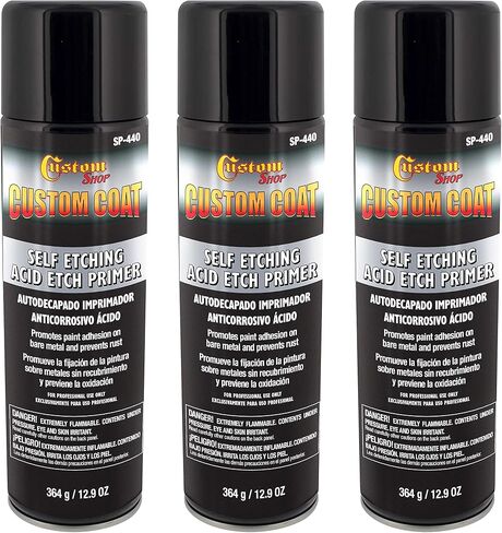Custom Coat Self Etching Acid Etch Primer - 12.9 Ounce Spray Can - Gray - Automotive and Industrial Primer - Great for use on Bare Metal Areas Before applying Truck Bed Liner (Pack of 3) in Saudi Arabia