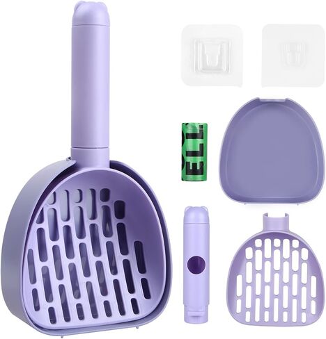 Multifunctional Cat Litter Scoop, Retachable Durable Cat Litter Shovel with Holder and Waste Container, Portable Hanging Deep Cat Litter Scoop Shovel (Purple) in Saudi Arabia