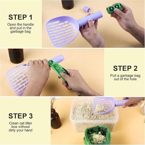 Multifunctional Cat Litter Scoop, Retachable Durable Cat Litter Shovel with Holder and Waste Container, Portable Hanging Deep Cat Litter Scoop Shovel (Purple) in Saudi Arabia