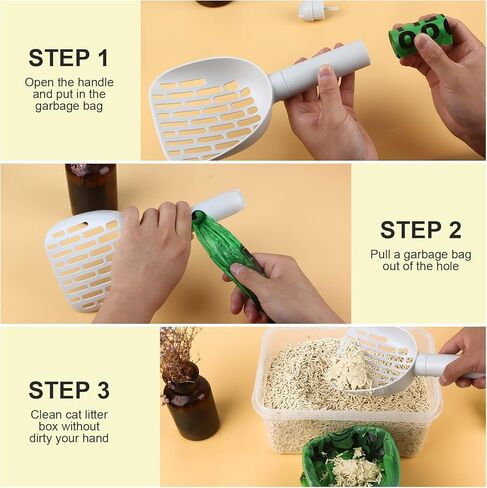 مغرفة فضلات القطط متعددة الوظائف، مجرفة متينة لفضلات القطط قابلة للفصل مع حامل وحاوية نفايات، مجرفة محمولة معلقة لفضلات القطط العميقة (أبيض) in Kuwait