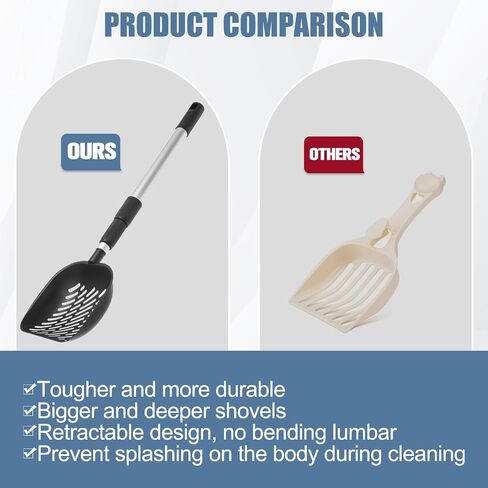 EXPAWLORER Cat Litter Scoop,Adjustable Metal Long Handle Litter Scooper with Deep Sifting Shovel,No Bending Back Heavy Duty Cats Pooper Pet Poop Fast Sifter in Saudi Arabia