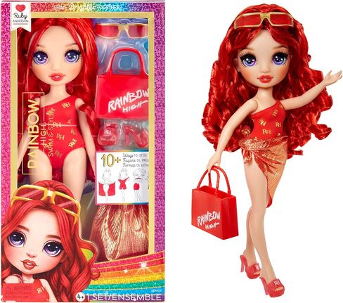 Rainbow High Swim & Style Ruby, Red 11" Fashion Doll with Shimmery Wrap to Style 10+ Ways, Removable Swimsuit, Sandals, Fun Play Accessories. Kids Toy Gift Ages 4-12 Years in Saudi Arabia