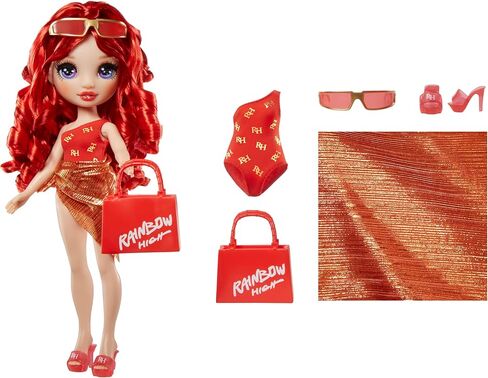 Rainbow High Swim & Style Ruby, Red 11" Fashion Doll with Shimmery Wrap to Style 10+ Ways, Removable Swimsuit, Sandals, Fun Play Accessories. Kids Toy Gift Ages 4-12 Years in Saudi Arabia