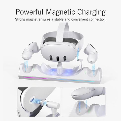 قاعدة شحن Kuject RGB لـ Quest 3، محطة شحن سريعة 30 وات مع مؤشر LED لسماعات الرأس وأجهزة التحكم في الواقع الافتراضي، وملحقات حامل شحن مغناطيسي مع بطاريات قابلة لإعادة الشحن وشاحن USB-C in Kuwait