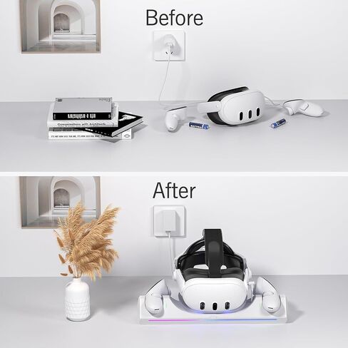 قاعدة شحن Kuject RGB لـ Quest 3، محطة شحن سريعة 30 وات مع مؤشر LED لسماعات الرأس وأجهزة التحكم في الواقع الافتراضي، وملحقات حامل شحن مغناطيسي مع بطاريات قابلة لإعادة الشحن وشاحن USB-C in Kuwait