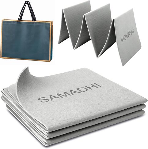 SAMADHI Folding Yoga Travel Mat with TPE Material, Double-sided non-slip, Lightweigh and Convenient packaging, 4mm Thick for Yoga Pilates and Fitness etc (With Eco-friendly Non-Woven Bag) in Saudi Arabia