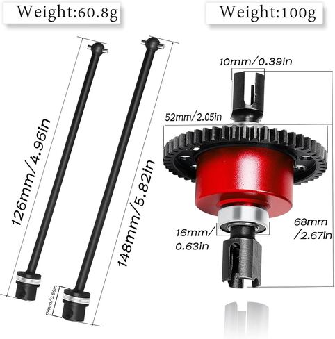 hopsupRC Center Drive Shaft CVD & 50T Diff Gear Slipper Upgrades Part for 1/8 Kraton 6s,Steel #45 Center Driveshaft Axles & Metal Spur Gear Differential Gears,Red in Saudi Arabia