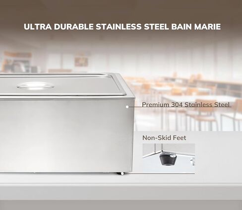 طاولة بخار لتسخين الطعام من الفولاذ المقاوم للصدأ من الدرجة التجارية SYBO من الفولاذ المقاوم للصدأ Bain Marie لتقديم الطعام والمطاعم، جيدة لخوادم البوفيه وتدفئة الحفلات، 3 أقسام مع صنبور، فضي in Kuwait