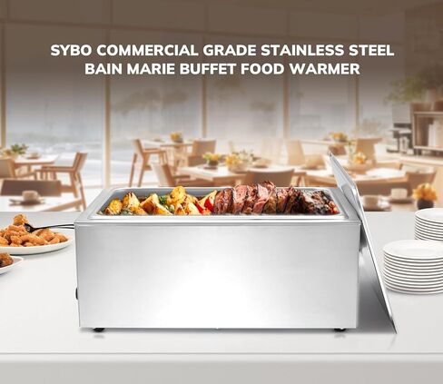 طاولة بخار لتسخين الطعام من الفولاذ المقاوم للصدأ من الدرجة التجارية SYBO من الفولاذ المقاوم للصدأ Bain Marie لتقديم الطعام والمطاعم، جيدة لخوادم البوفيه وتدفئة الحفلات، 3 أقسام مع صنبور، فضي in Kuwait