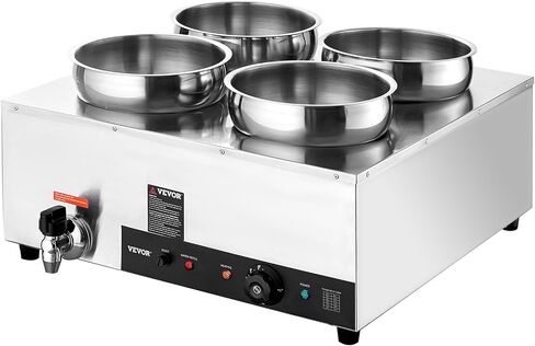 VEVOR Electric Soup Warmer, Four 7.4QT Stainless Steel Round Pot, 1500W Commercial Food Warmer, 86~185°F Adjustable Temp, Bain Marie with Anti-Dry Burn and Reset Button, for Restaurant, Buffet in Saudi Arabia
