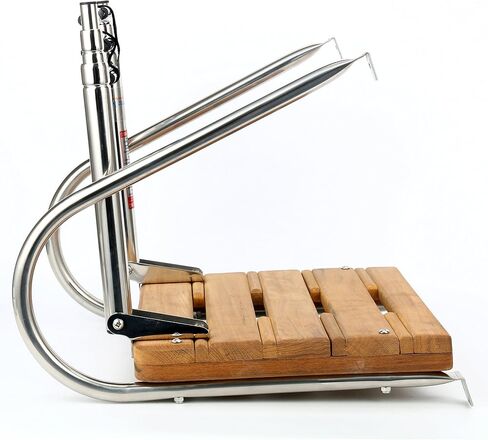 Amarine Made Boat in-Board Swim Teak Platform with 3-Steps Stainless Ladder with 2 Rails,18" W x 14" L in Saudi Arabia