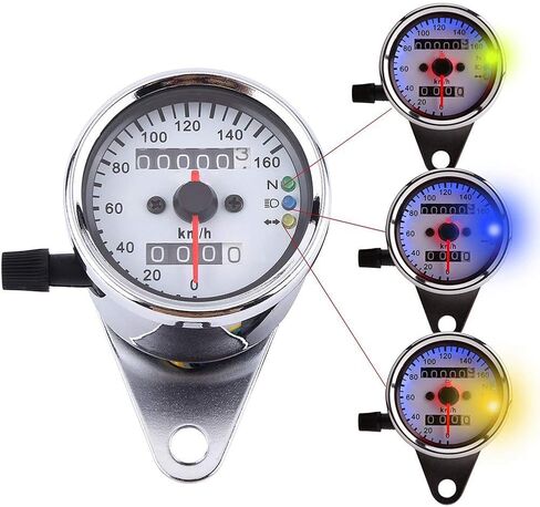 KIMISS Universal Motorcycle Speedometer, 12V LED Motorcycle Odometer Speedometer Gauge Signal Dual Digital Display KM/H(Silver) in Saudi Arabia