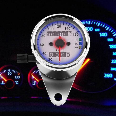 KIMISS Universal Motorcycle Speedometer, 12V LED Motorcycle Odometer Speedometer Gauge Signal Dual Digital Display KM/H(Silver) in Saudi Arabia