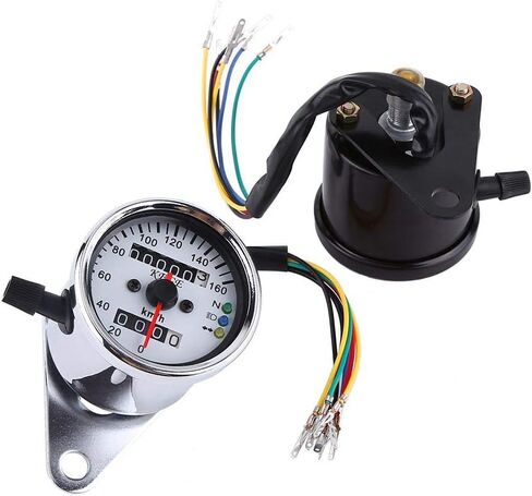 KIMISS Universal Motorcycle Speedometer, 12V LED Motorcycle Odometer Speedometer Gauge Signal Dual Digital Display KM/H(Silver) in Saudi Arabia