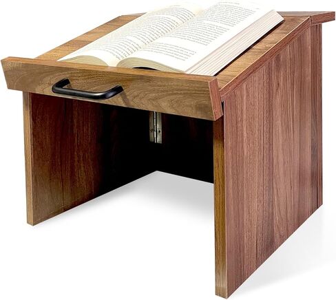 منصة محمولة على سطح الطاولة: حامل كتب منبر مع حامل كتب، تصميم قابل للطي، وتخزين مريح (جوز، متوسط) in Kuwait