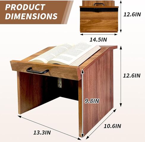 منصة محمولة على سطح الطاولة: حامل كتب منبر مع حامل كتب، تصميم قابل للطي، وتخزين مريح (جوز، متوسط) in Kuwait