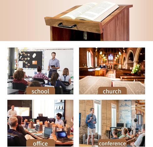 منصة محمولة على سطح الطاولة: حامل كتب منبر مع حامل كتب، تصميم قابل للطي، وتخزين مريح (جوز، متوسط) in Kuwait