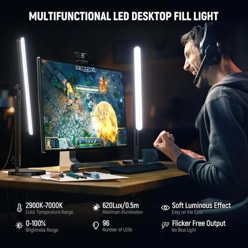 NEEWER TL40 USB Streaming Key Light Bar LED Gaming Light مع تحكم APP/PC/MAC، بدون وهج شاشة خالية من الوميض 2900K-7000K 12 مشهد CRI 95+/TLCI 97+، دوران 360 درجة 180 درجة إمالة، حامل إضاءة قابل للتعديل in Kuwait