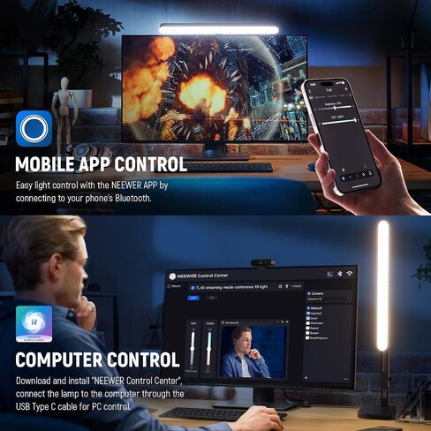 NEEWER TL40 USB Streaming Key Light Bar LED Gaming Light مع تحكم APP/PC/MAC، بدون وهج شاشة خالية من الوميض 2900K-7000K 12 مشهد CRI 95+/TLCI 97+، دوران 360 درجة 180 درجة إمالة، حامل إضاءة قابل للتعديل in Kuwait