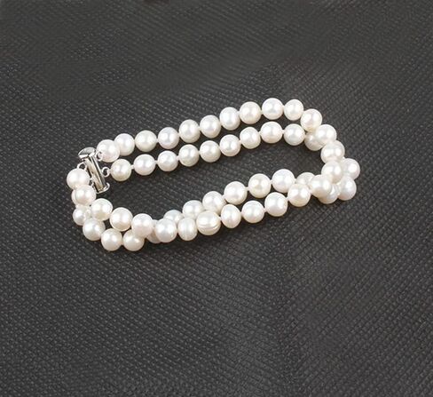سوار اللؤلؤ للنساء من VN Jewelry | سوار من اللؤلؤ الأبيض عالي الجودة مزين بالمياه العذبة مكون من صفين للنساء والفتيات in Saudi Arabia