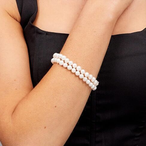 سوار اللؤلؤ للنساء من VN Jewelry | سوار من اللؤلؤ الأبيض عالي الجودة مزين بالمياه العذبة مكون من صفين للنساء والفتيات in Saudi Arabia