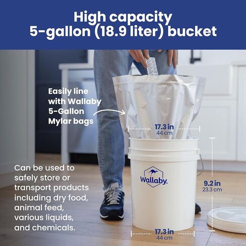 دلو Wallaby سعة 5 جالون - أسطوانة بلاستيكية متينة صالحة للطعام - مع مقبض مريح سهل الإمساك بانتظار الحصول على براءة اختراع وخطوط قياس - سطل قابل للتكديس لجميع الأغراض سعة 90 مل، قابل لإعادة الاستخدام، خالي من مادة BPA (أبيض، 3 عبوات) in Kuwait